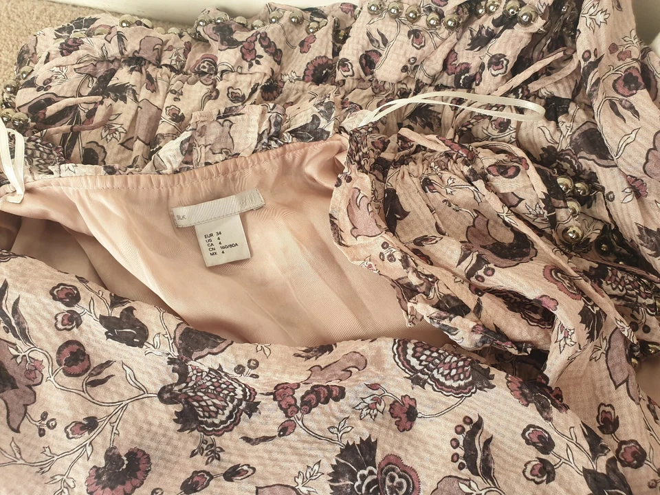 H&M шелк S EU 34 светло-розовый макси платье стороны разделить оборки V шеи Summery RRP £120 - Изображение 3 из 4