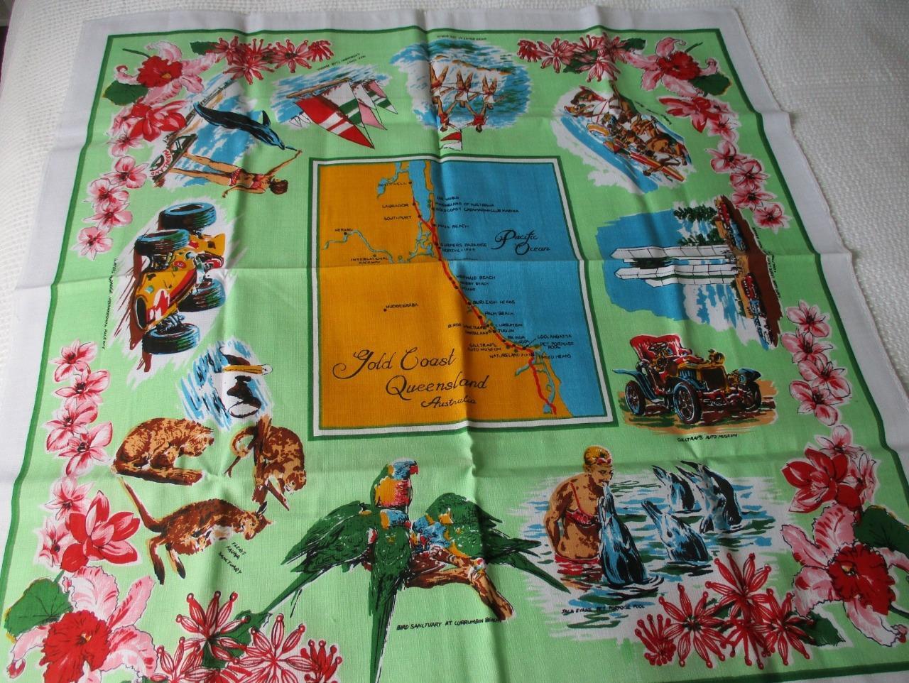 NWOT VINTAGE PRINTED RAYON SOUVENIR TABLE CLOTH FROM THE GOLD COAST QLD