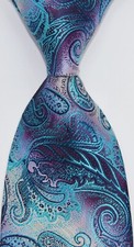 New Classic Paisley Purple Turquoise JACQUARD WOVEN 100 Silk Men's Tie Necktie