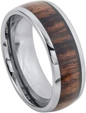 8mm Tungsten Carbide High Polished Domed with Rosewood Inlay Wedding Band Ring