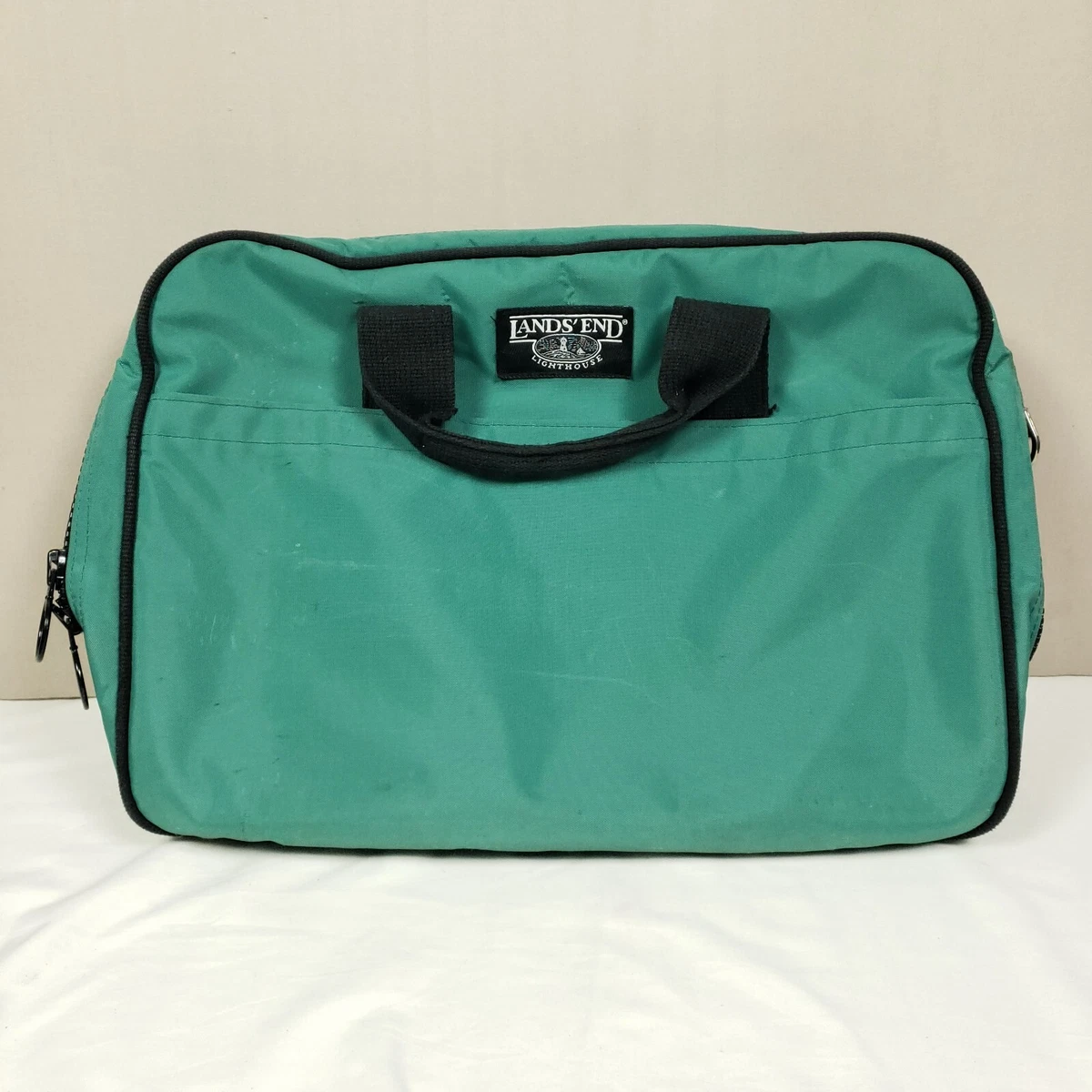 Vintage Lands End Bag Lighthouse Green Nylon Luggage Weekender 90s