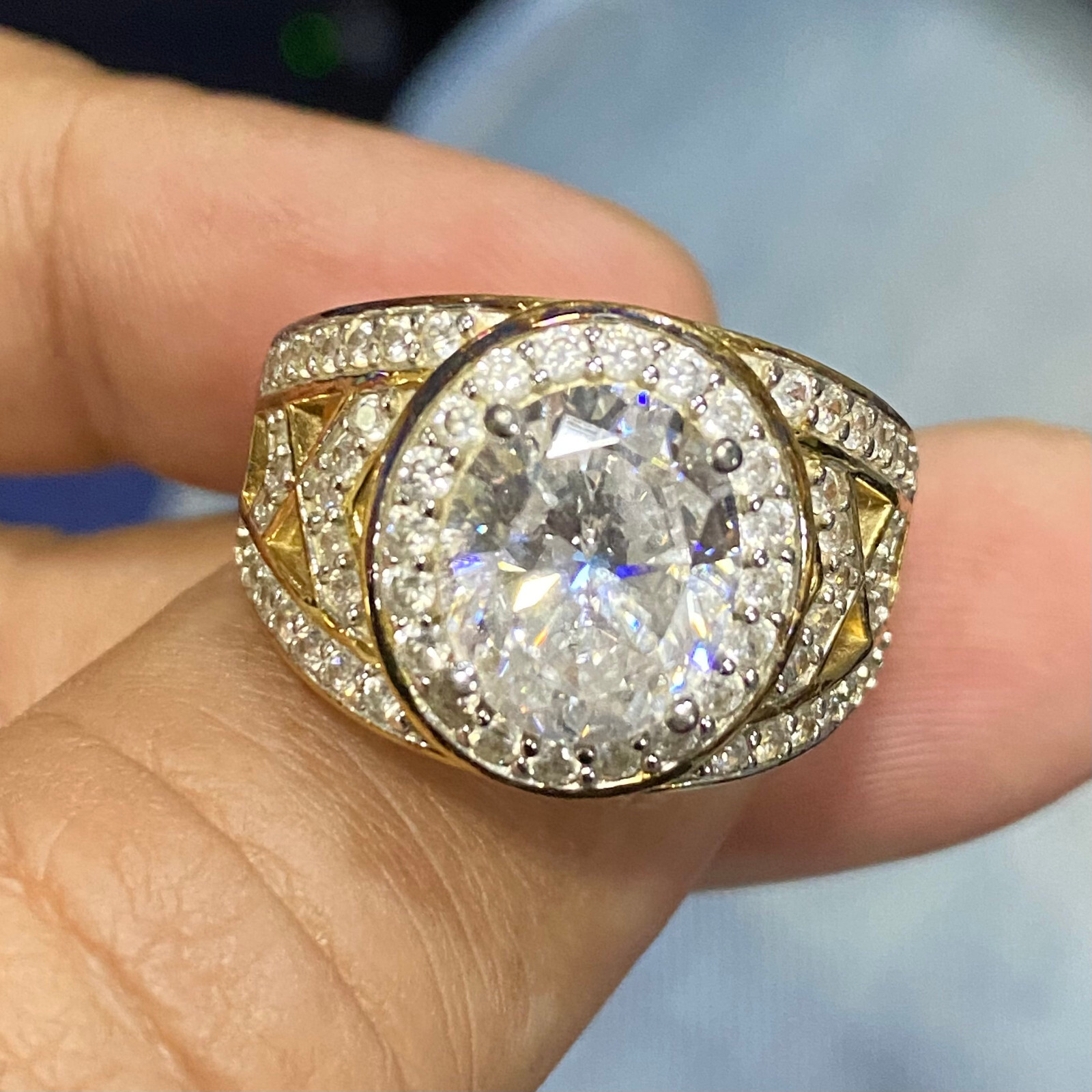 QVC TOVA Diamonique Two Tone Oval Cocktail Ring, Sterling Preowned