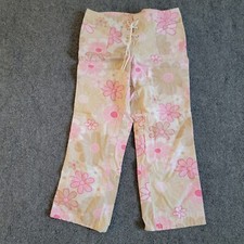 Old Navy Capri Pants Size 4 Beige Cotton Pink Floral Lace Up Front Crop