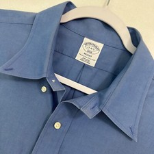 Brooks Brothers Button Down Shirt Mens 17-4/5 Regent Blue Long Sleeve Non Iron