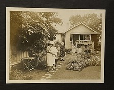 FOUND VINTAGE PHOTO PICTURE Women In Dresses Standing On Stepping Stones