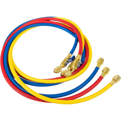 3 Pack 29986 Plus II 1/4'' Red Blue Yellow Charging Hose Compact Ball Valve 72''