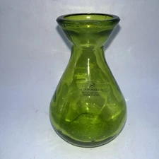 Vintage Collectible Couronne Company Recycled Green Glass Bud Vase from Spain