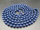 Gold Tone Blue Acrylic Bead Box Clasp Flapper 58" Necklace Vtg Estate Knotted