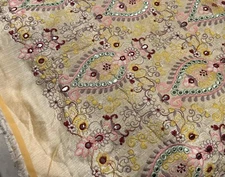 Yellow Gold Multicolor Embroidery Dupioni Fabrics 48” Width Sold By The Yard
