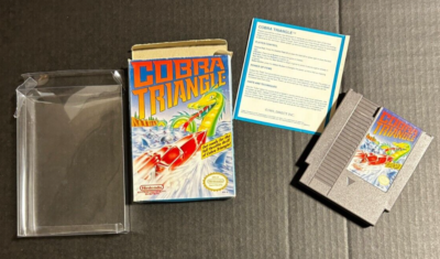 1989 NINTENDO COBRA TRIANGLE VIDEO GAME W/BOX & MANUAL IN PLASTIC