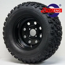 GOLF CART 12" BLACK 8-HOLE STEEL WHEELS/RIMS and 23" ALL TERRAIN TIRES (4) 