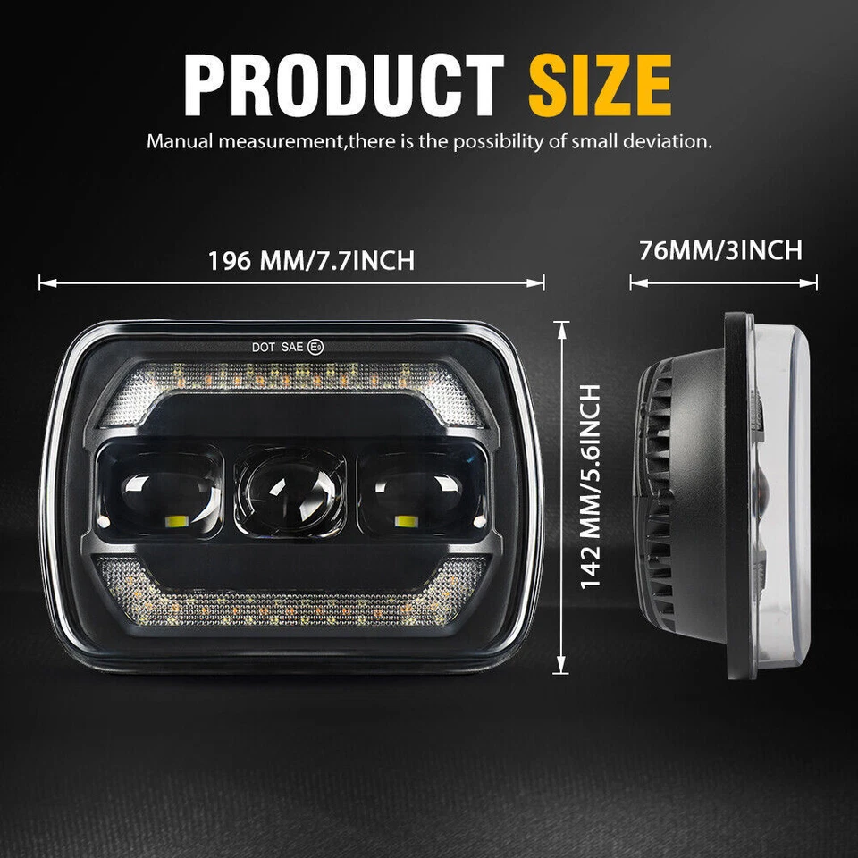 Pair 5x7" 7x6 LED Headlights For Jeep 84-2001 Cherokee XJ /For 86-1995 Wrangler - Image 3 of 4