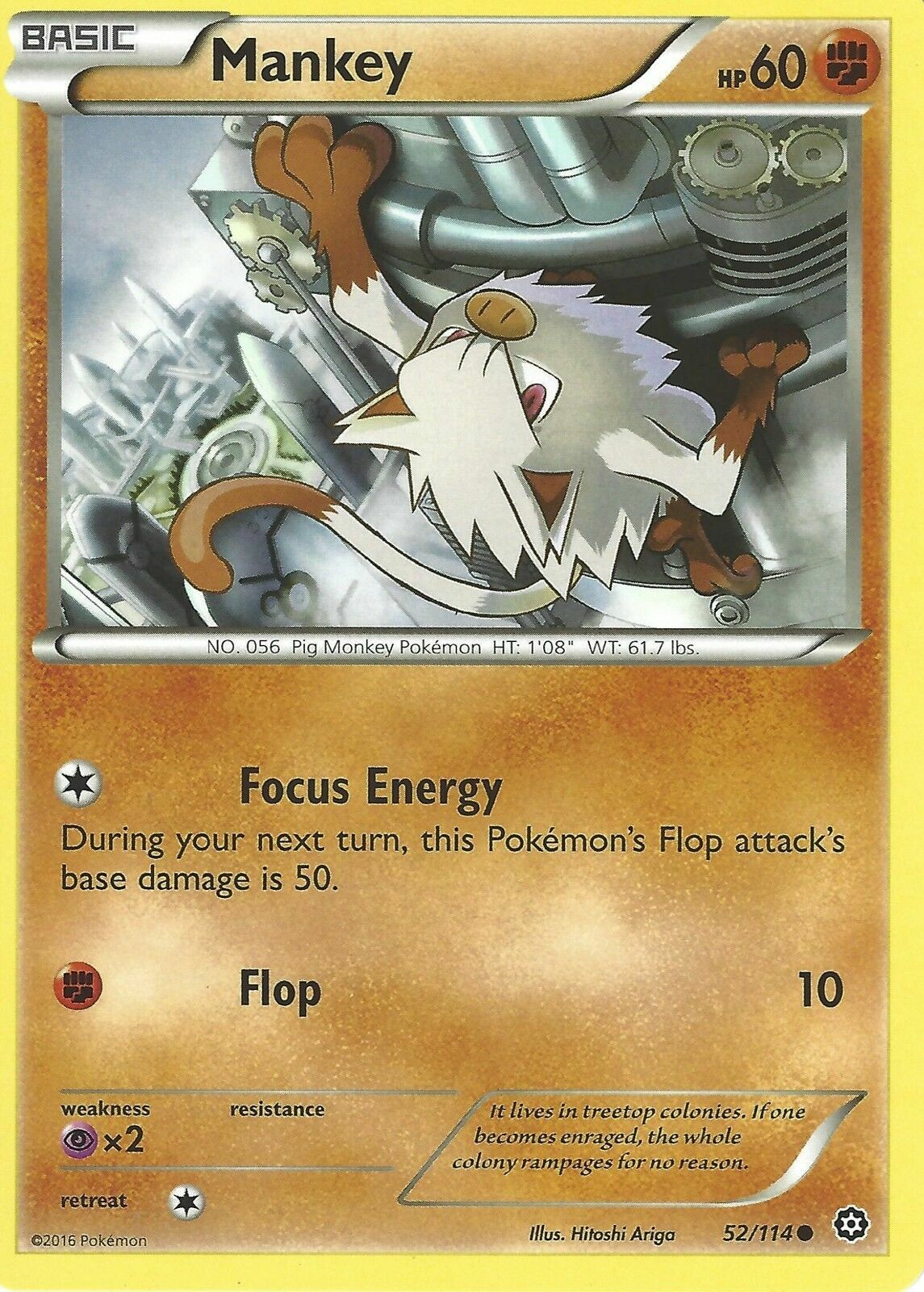 POKEMON CARD MANKEY 52/114 NO 056 PIG MONKEY POKEMON TCG CCG