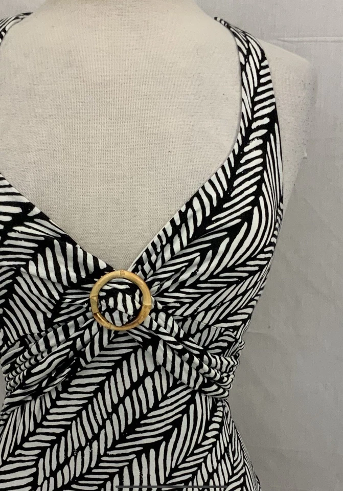 Blusa Top Halter Banana Republic XS Petite Negra Blanca Rayón Spandex YGI Q1-386 Foto 3 de 4