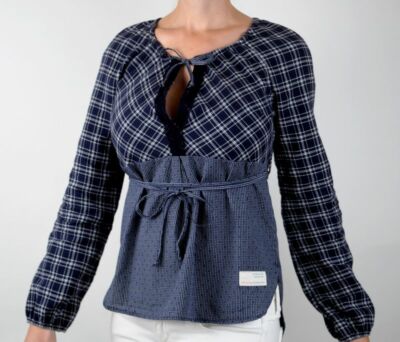 Odd Molly Blouse New Plaid Navy Dark Blue Ingalls Blouse Top Shirt, 2, M, Medium