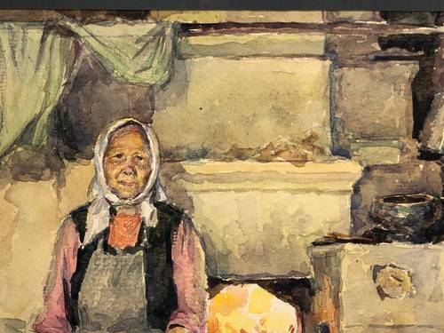 Original Aquarell Malerei Oma Matryona Unikat Signiert Zhurov E.P. Russland 1991 - Bild 4 von 24