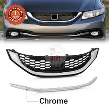 Fit Honda Civic Sedan 2013-2015 Front Bumper Grille Grill Lower Chrome Trim Kit