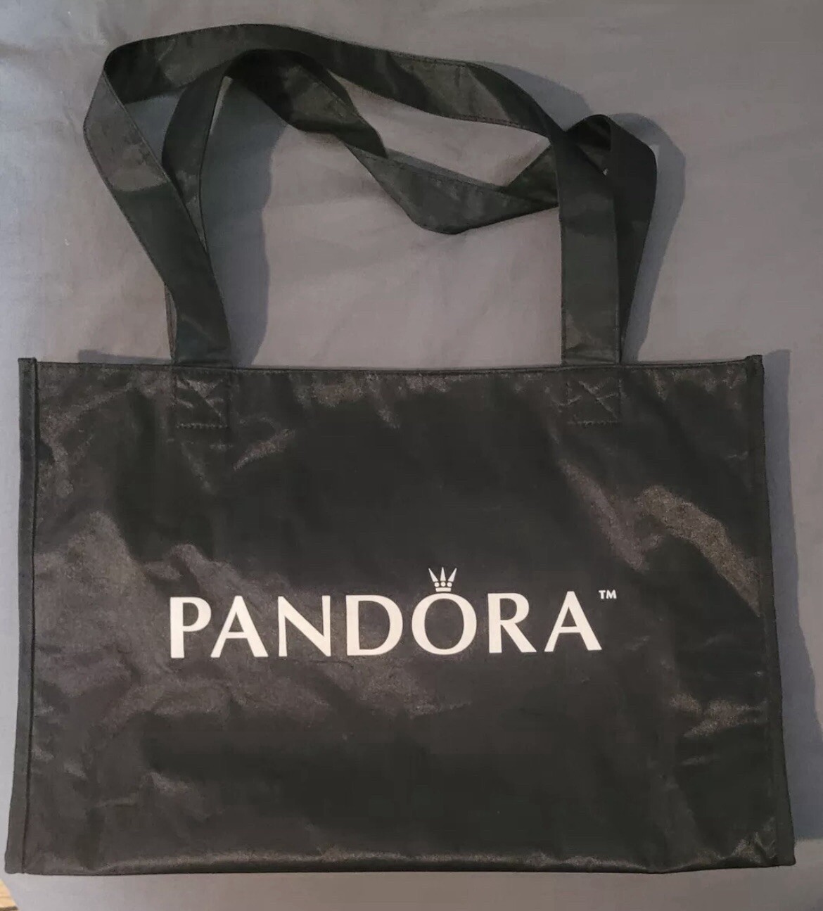 "PANDORA Tote Bag BLACK SATIN Microfiber Handbag Shopper 12\"x18\"x4\" Amazing"