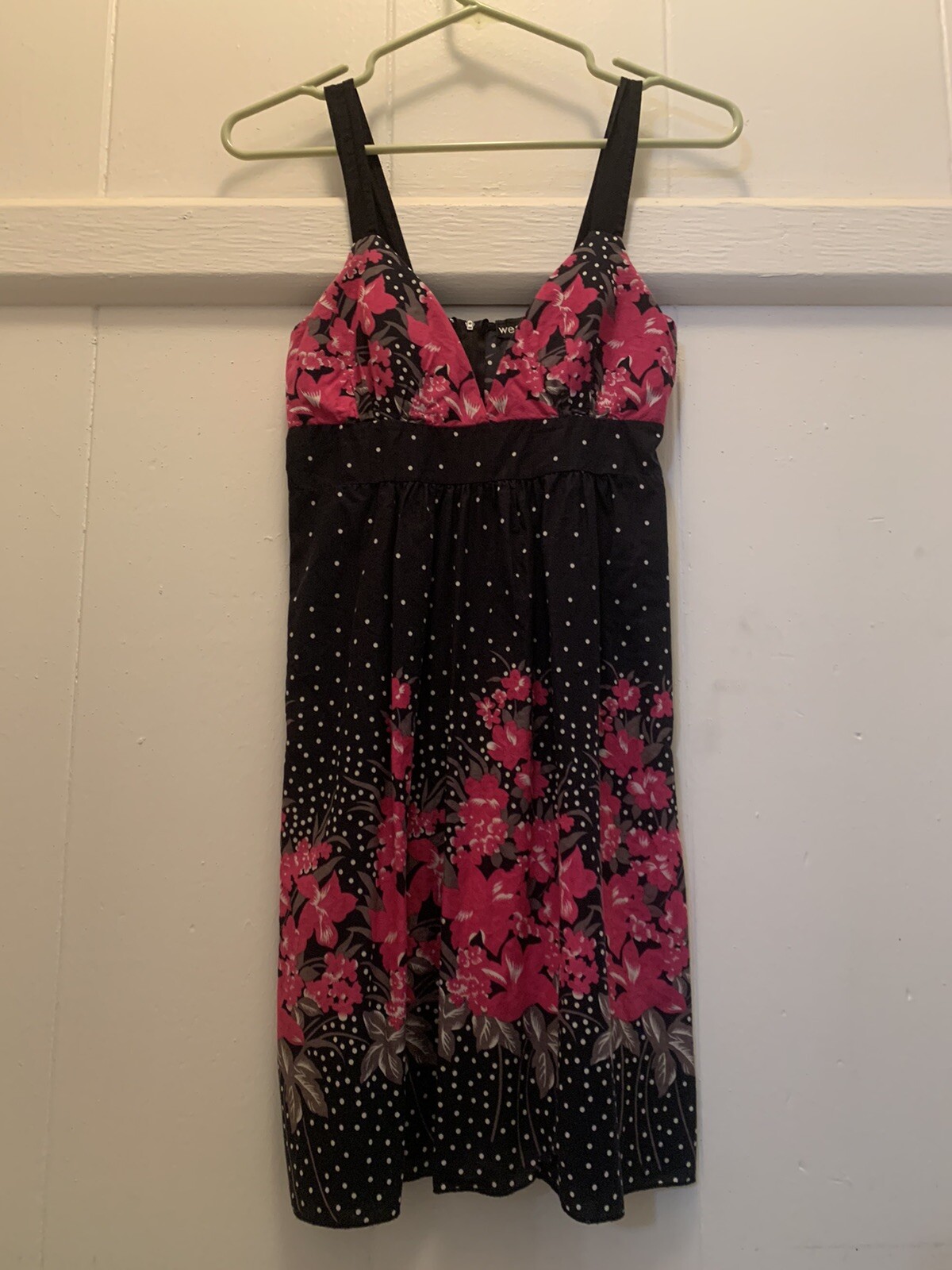 Wet Seal Black And Pink Polka Dot And Flower Print Babydoll dress eBay