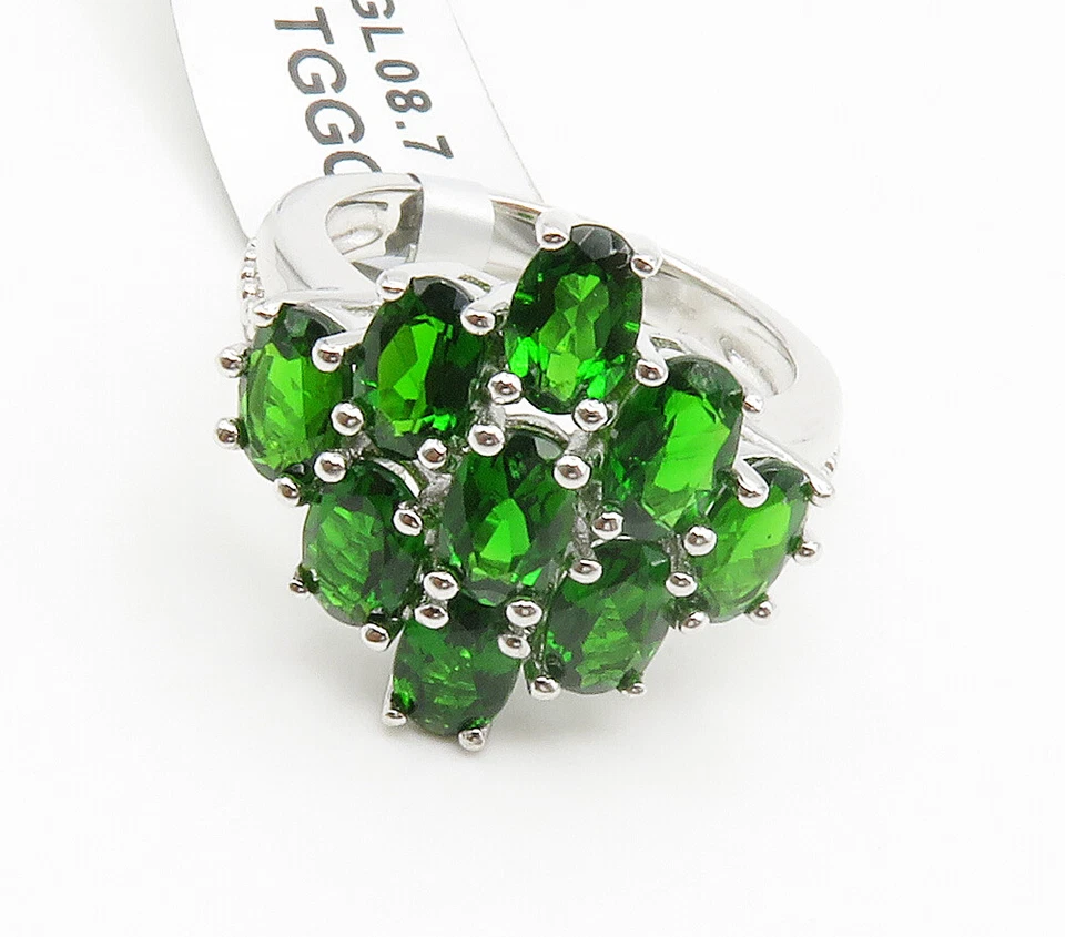 925 Sterling Silver  Green Topaz Cluster Shiny Cocktail Ring Sz 7  RG14904 - Image 4 of 4