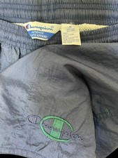 Vintage 90's CHAMPION Blue Nylon Embroidered Mesh Lined w/pocket Shorts Medium