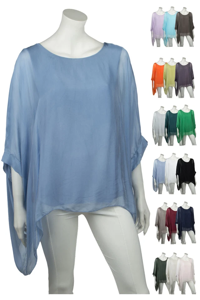 Seidentunika für Damen made in italy Fledermaus-Ärmel Viele Farben 38 40 42 44 - Bild 1 von 4