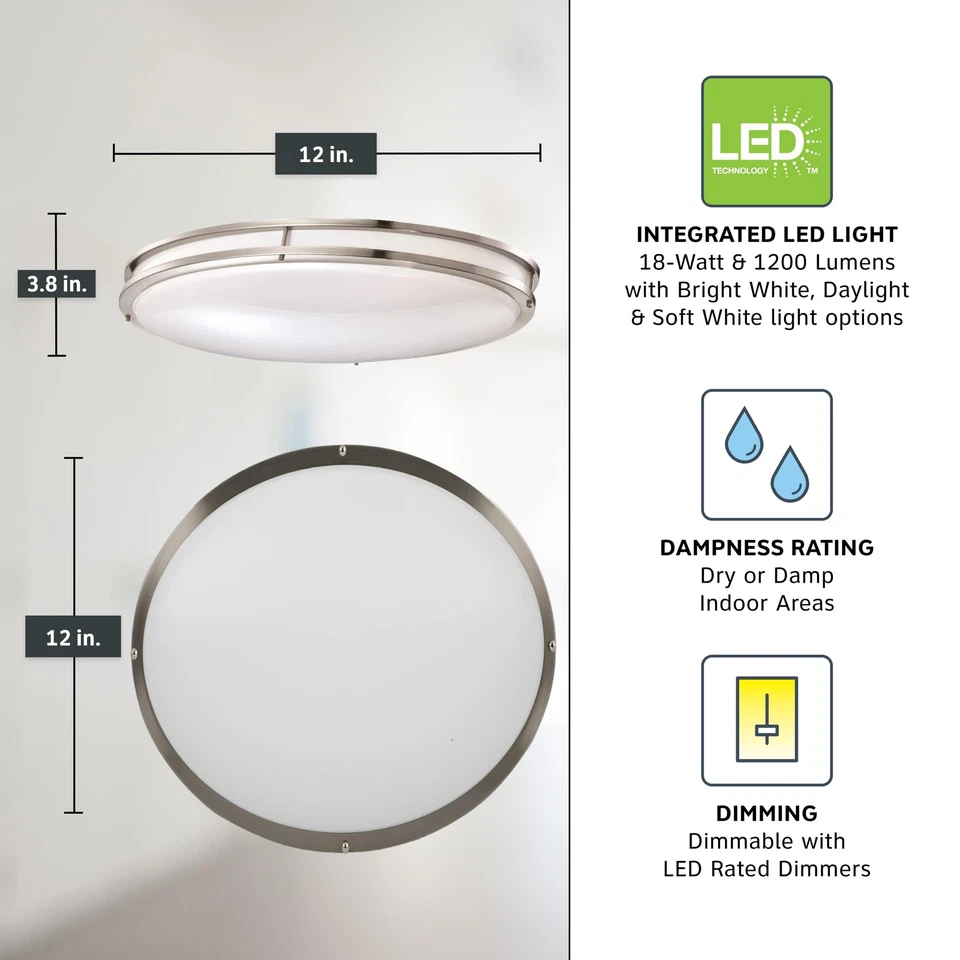 Luz de techo LED de montaje empotrado de 12" regulable 3000K-5000K 1200LM níquel cepillado Foto 4 de 4