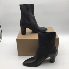 Coach and Four Silla Women Black Leather Ankle Boots Side Zip Block Heel 8M New