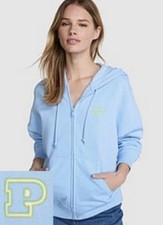 IVY FLEECE CAMPUS Medium FULL-ZIP HOODIE Victoria Secret Light Blue New