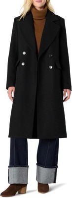 Amazon Essentials Womens Relaxed-Fit Double-Breasted Wool-Blend Coat XS BLACK