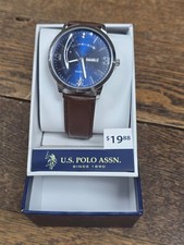 ? US Polo Mens Watch  - Blue Face Brown Leather Band