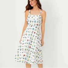 Ann Taylor Floral Butterfly Ruffle Midi Dress Size 14 Sleeveless Sundress A Line