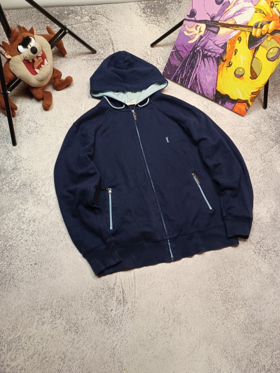 Yves Saint Laurent (YSL) Full-Zip Hooded Sweatshirt - Navy Blue