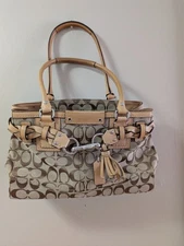 Coach Signature Hamptons Satchel, Handbag Purse 
