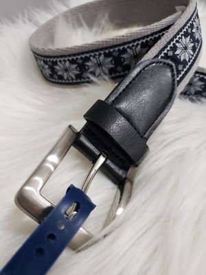 NEW Club Room Men's Faux Leather Holiday Cheer Belt Fair Isle print snowflake