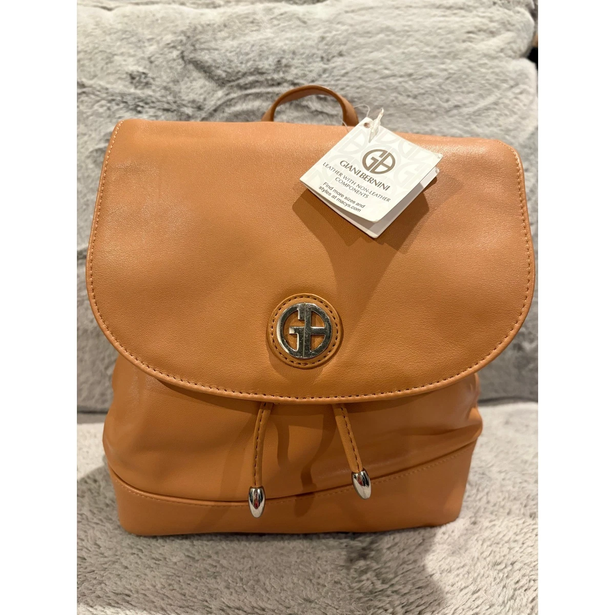 Giani Bernini Brown Genuine Leather Nylon Trim Medium Purse Backpack Giani Bernini Medium Backpacks for Women for sale | eBay main image 2