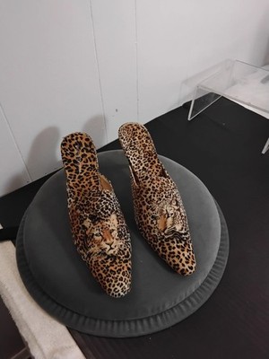 Pierre Dumas Faux Suede Lion Slip-ons Mules