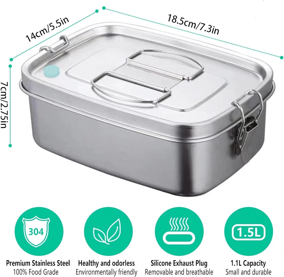 Porta Pranzo in Acciaio Inossidabile, 1100ML Lunch Box Con Partizione Rimovibile - Immagine 4 di 4