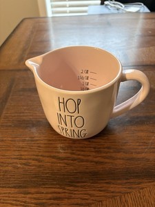 Rae Dunn Ceramic Artisan Collection Pink HOP INTO SPRING 2Cup Measuring Pitcher