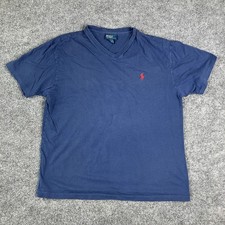 Polo Ralph Lauren T-Shirt Mens L Blue V-Neck Short Sleeve Casual Cotton Tee