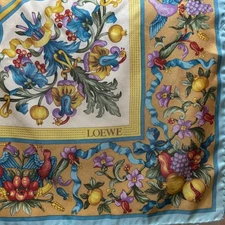 LOEWE Silk Scarf Floral Beige Blue Red Green Purple 90x90cm