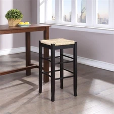 Pemberly Row Square Rush Bar Height Backless Bar Stool - Black