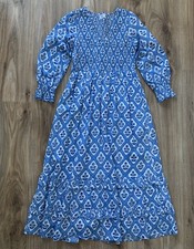 Pink City Prints Isabel Midi Long Dress Blue Floral Ocean Trellis Size S
