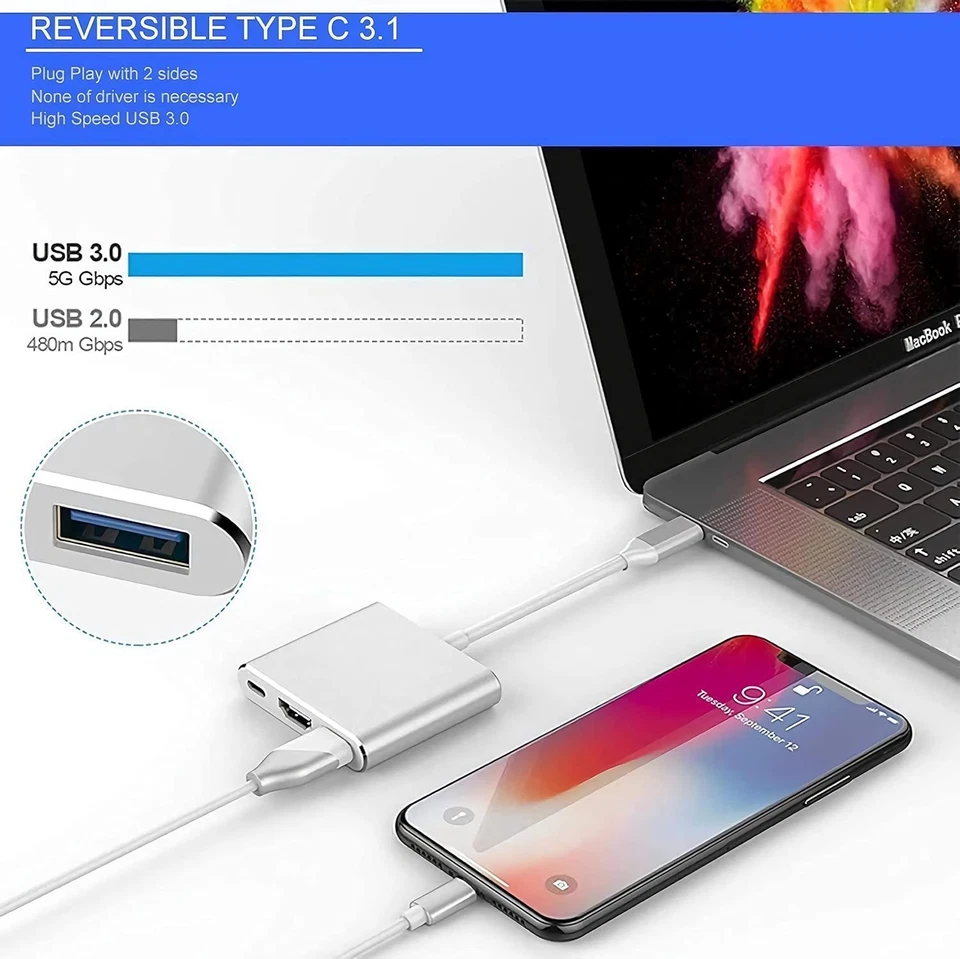 USB Type C to HDMI HDTV TV Cable Adapter Converter For USB-C Phone Tablet Lot - Image 4 of 4