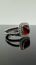 David Yurman 7mm Albion Ring Garnet Diamonds 925 Sterling Silver Size: 6