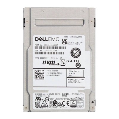KIOXIA CM6 6.4TB DELL SSD U.2 PCIe 4.0 NVME KCM6XRUL6T40 0K916X SDFHQ83DAB02T