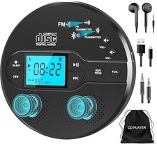 Portable CD Player Bluetooth Rechargeable 2000Mah Battery Anti-Skip LCD FM Radio