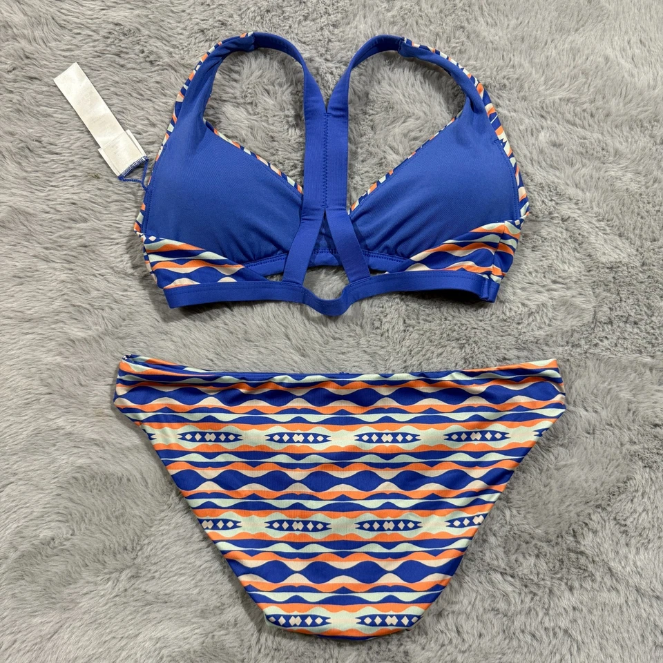 Patagonia Bikini Set Small Blue Racerback Swim Top Bottom Aztec Print Nanogrip - Image 2 of 4