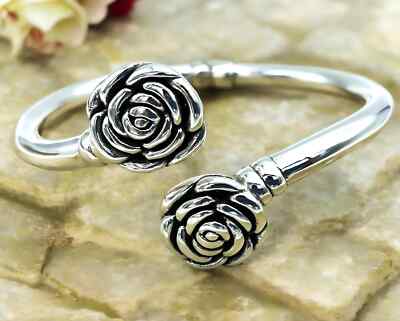 925 Sterling Silber leichter 7'' Armreif Armband - Double Rose Design 1207