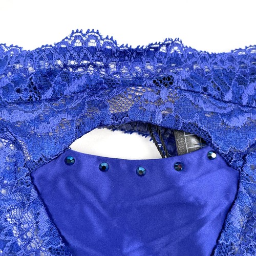 Pleasure State Ultramarine String Size S Blue Lace Trim Rhinestone Cut Out New - Picture 4 of 9
